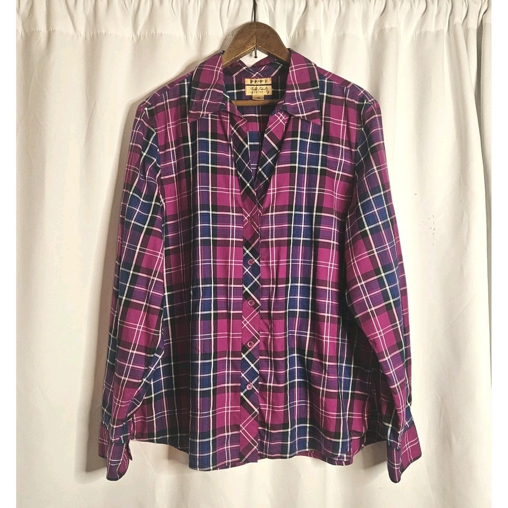 Investments  Gold Label Plaid Button-Up Shirt 18‎ 100% Cotton Non-Iron Career
